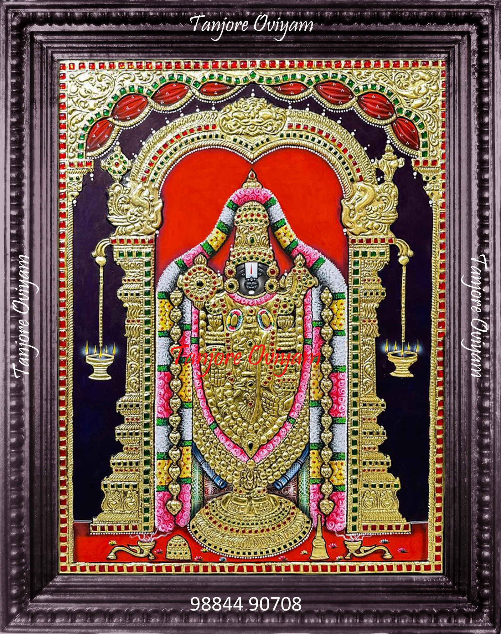 Lord Balaji Handmade Tanjore Style painting standing blessing gold foil crown artwork
